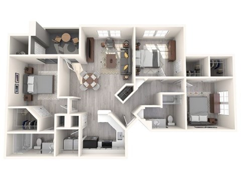 Floor plan for 3 beds, 2 baths
